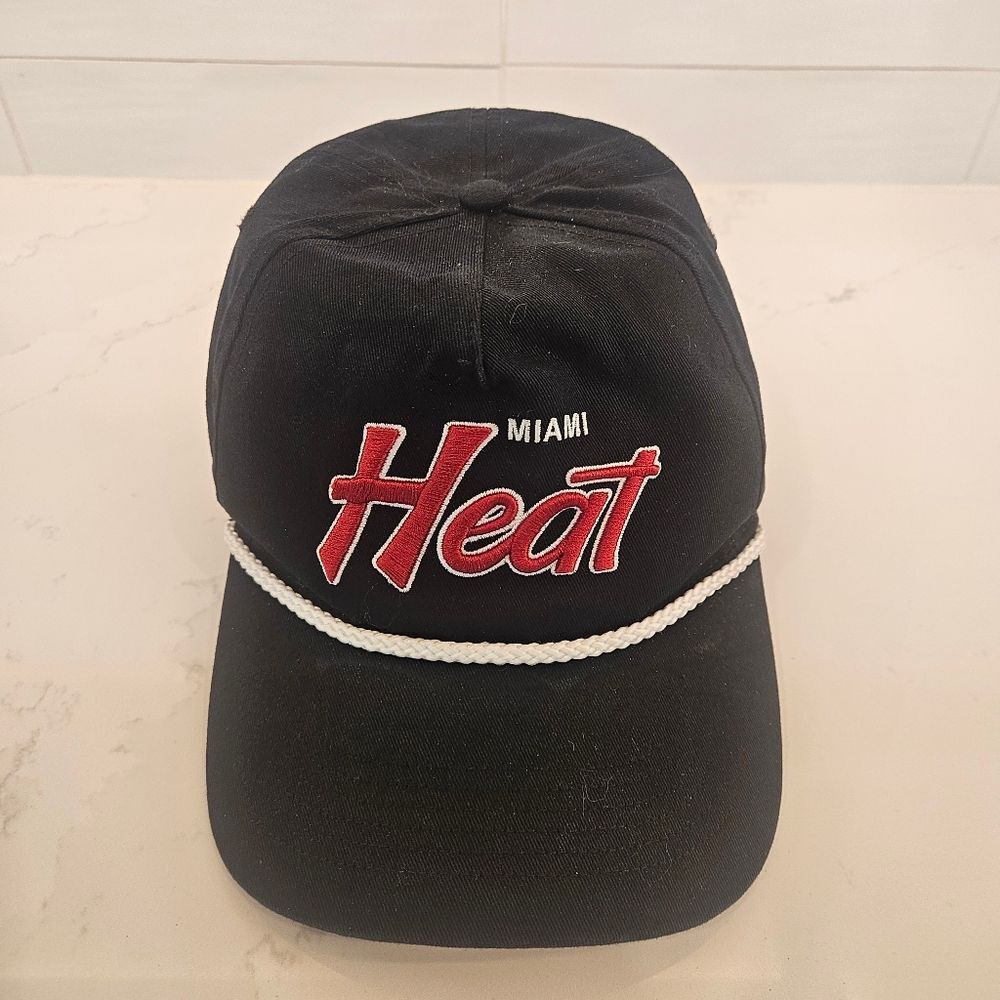 Miami Heat 47 Brand Crosstown Script White Rope Hat/Cap Snapback - Black - OSFA